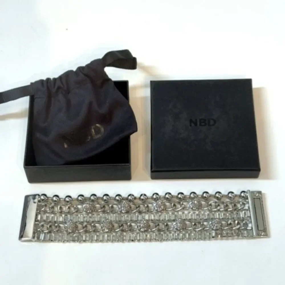 NBD Layered Bracelet in Silver Rhinestone Pave Studs Chunky REVOLVE Jewelry